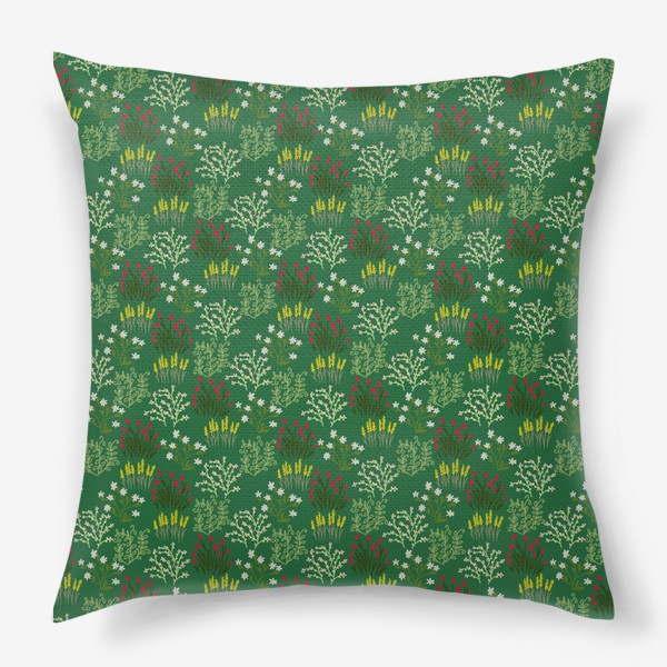 Подушка «Цветы в стиле сканди на зеленом, паттерн»