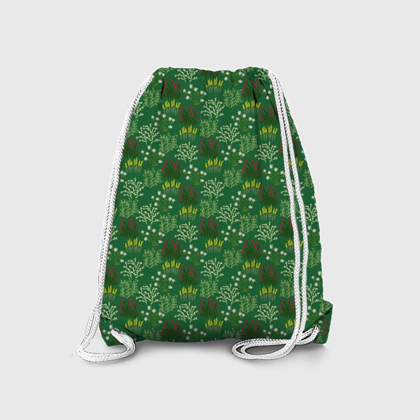 Рюкзак «Цветы в стиле сканди на зеленом, паттерн»