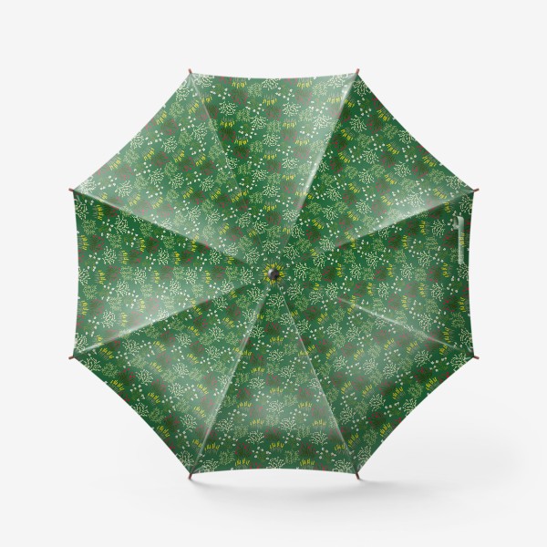 Зонт «Цветы в стиле сканди на зеленом, паттерн»
