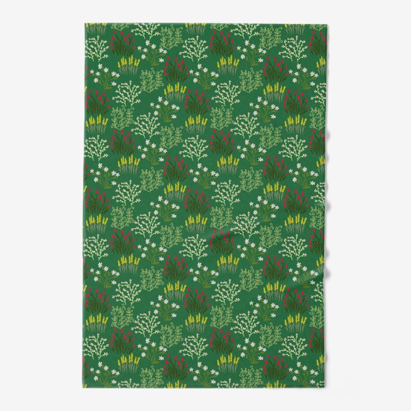 Полотенце &laquo;Цветы в стиле сканди на зеленом, паттерн&raquo;