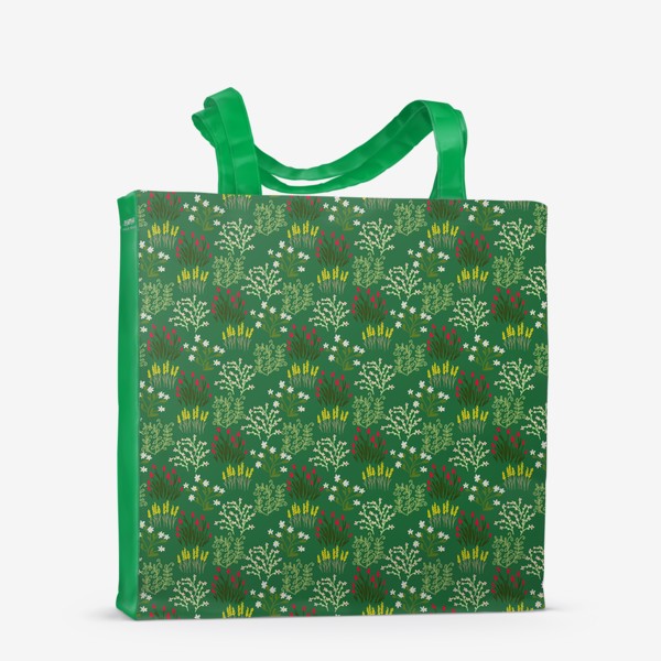 Сумка-шоппер &laquo;Цветы в стиле сканди на зеленом, паттерн&raquo;