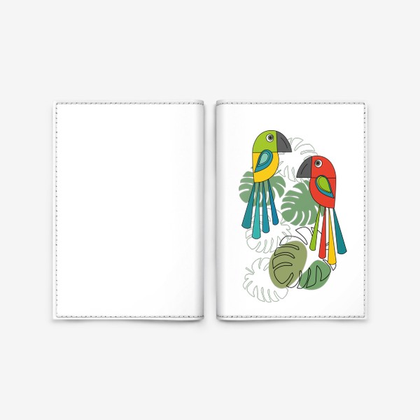 Обложка для паспорта «Попугаи и листья монстеры. Птицы.»