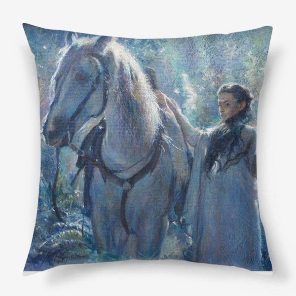 Подушка «Арвен и Асфалот, властелин колец,белая лошадь »