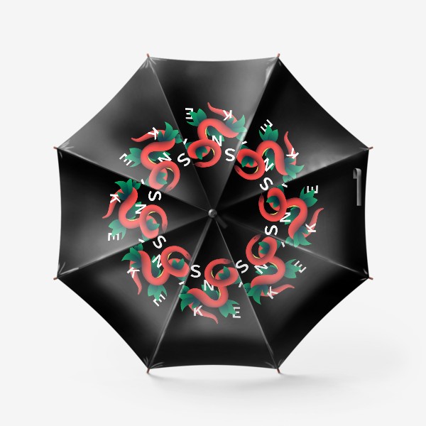 Зонт «Змея с листьями на черном фоне. Надпись snake.»