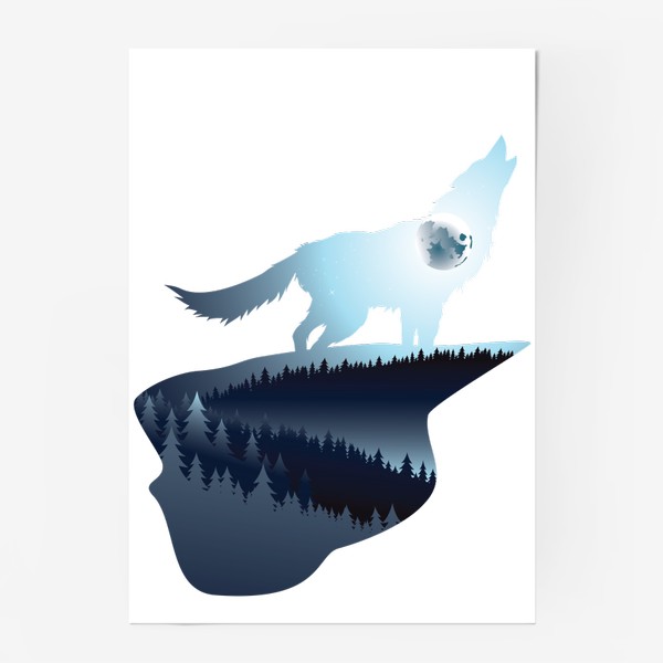 Постер «Воющий волк и ночной лес»