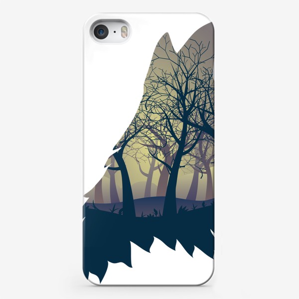 Чехол iPhone «Темный лес в силуэте воющего волка»