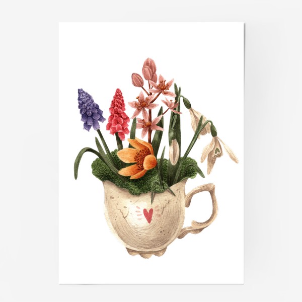Постер «Весенние цветы в кружке»