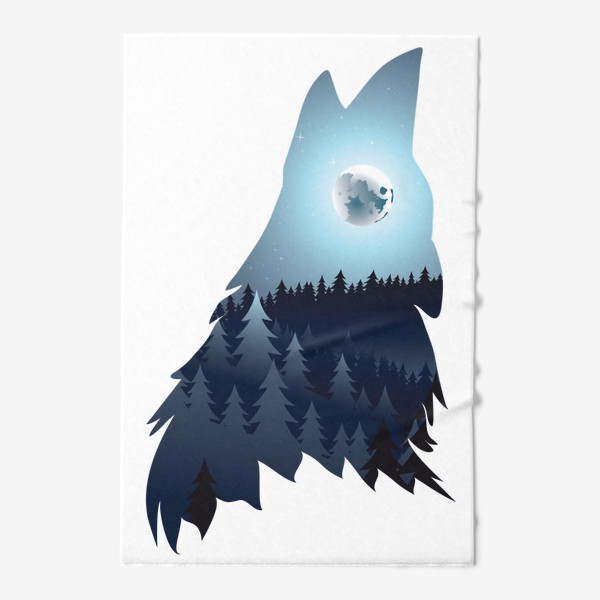 Полотенце &laquo;Воющий волк и полная луна над лесом&raquo;