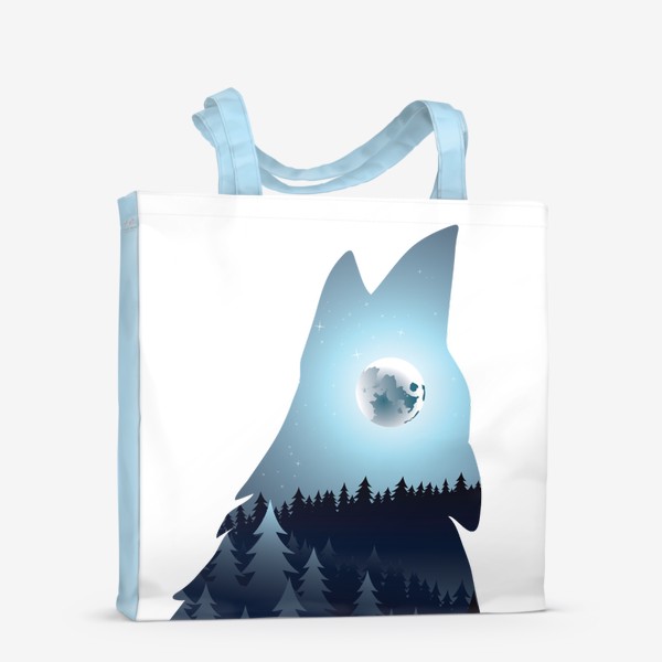 Сумка-шоппер «Воющий волк и полная луна над лесом»