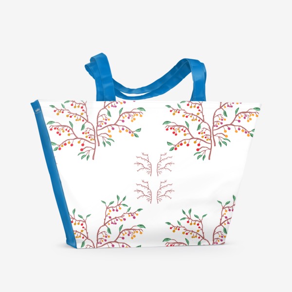 Пляжная сумка «Узор Надежда — ветки листья ягоды крупный»