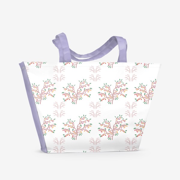 Пляжная сумка «Узор Надежда — ветки листья ягоды мелкие»