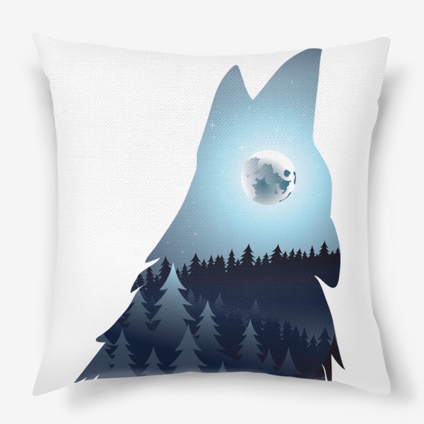 Подушка «Воющий волк и полная луна над лесом»