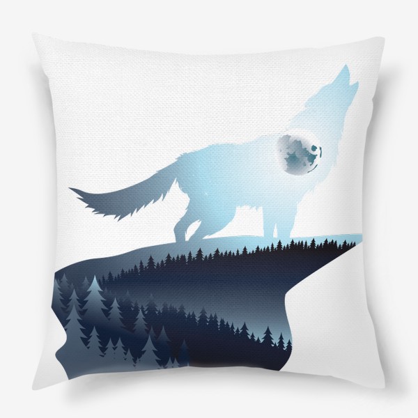 Подушка «Воющий волк и ночной лес»