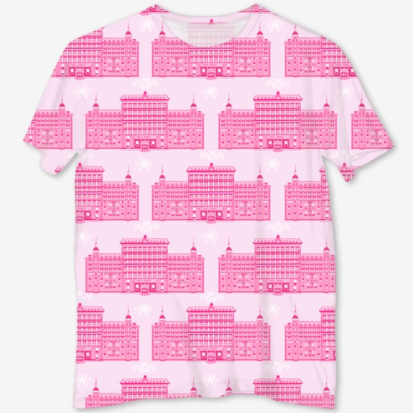 Футболка с полной запечаткой &laquo;Узор Отель Гранд Будапешт кино розовый архитектура&raquo;