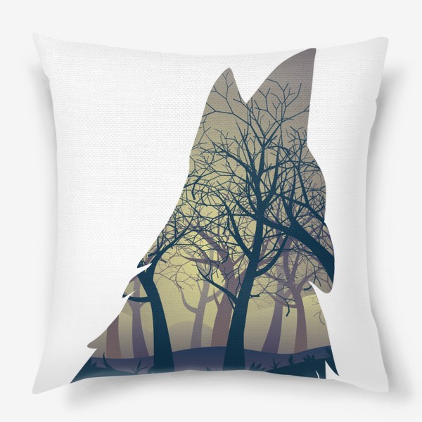 Подушка «Темный лес в силуэте воющего волка»