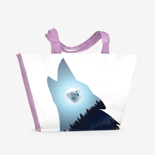 Пляжная сумка &laquo;Воющий волк и полная луна над лесом&raquo;