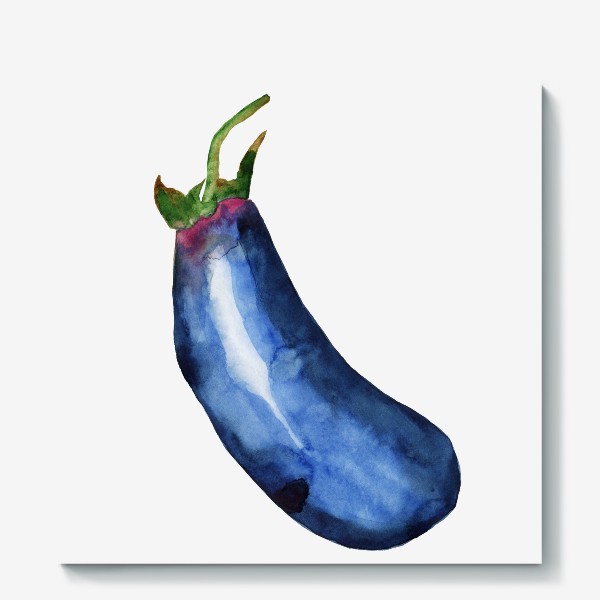 Холст «Баклажан акварельный рисунок, синий овощ»