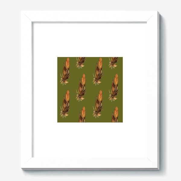 Картина «Акварельные перья на оливковом, анималистичный принт»