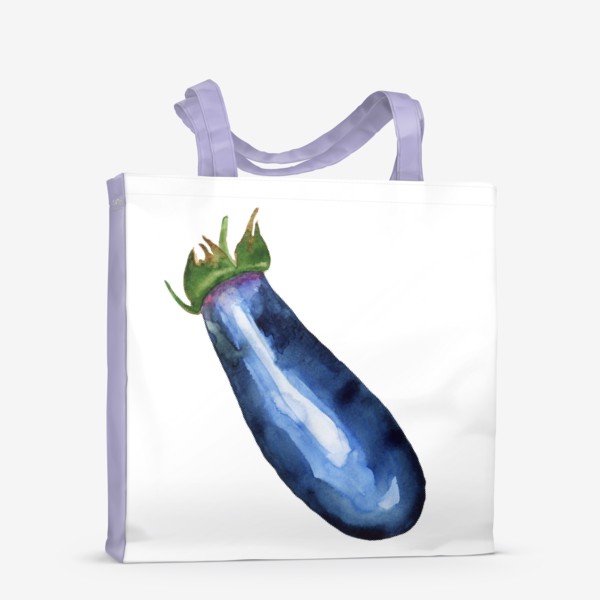 Сумка-шоппер «Акварельный баклажан, принт синий овощ»