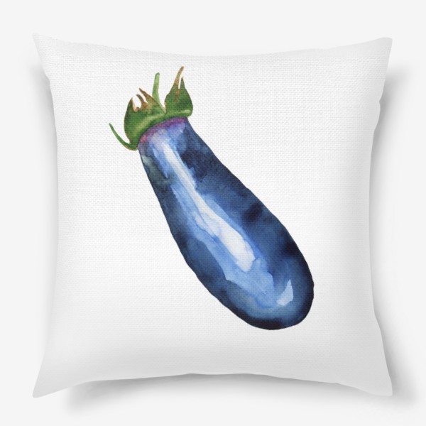 Подушка «Акварельный баклажан, принт синий овощ»