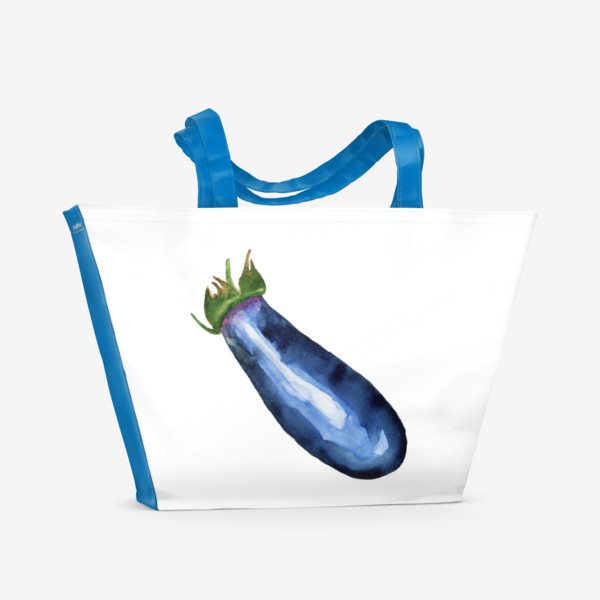 Пляжная сумка «Акварельный баклажан, принт синий овощ»
