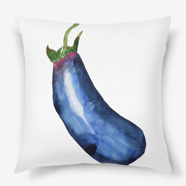 Подушка «Баклажан акварельный рисунок, синий овощ»
