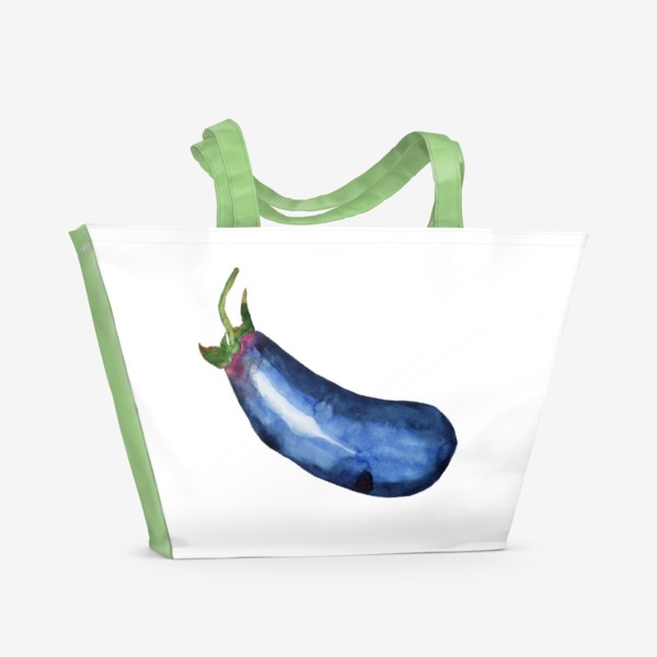 Пляжная сумка «Баклажан акварельный рисунок, синий овощ»