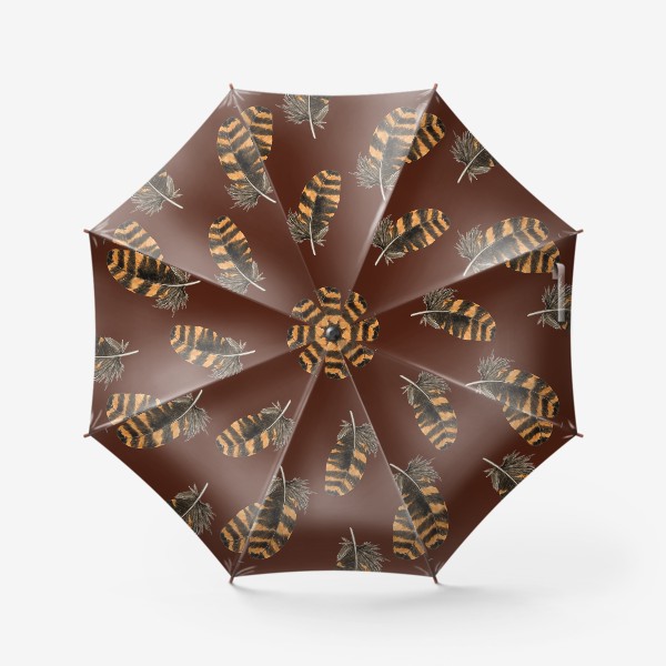 Зонт &laquo;Полосатое коричневое перо, паттерн акварельный&raquo;