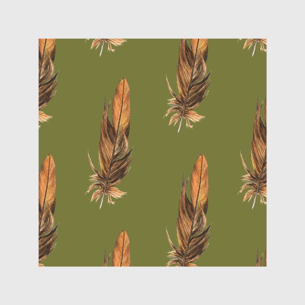 Скатерть &laquo;Акварельные перья на оливковом, анималистичный принт&raquo;