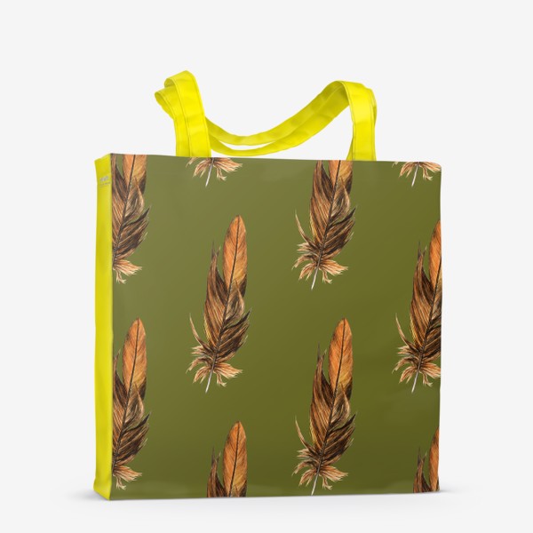 Сумка-шоппер «Акварельные перья на оливковом, анималистичный принт»