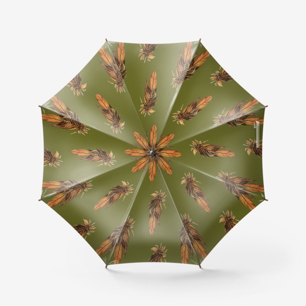 Зонт &laquo;Акварельные перья на оливковом, анималистичный принт&raquo;