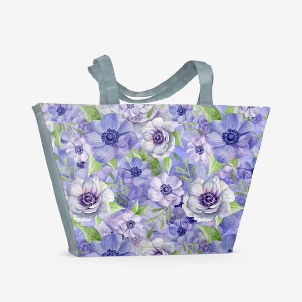 Пляжная сумка «Паттерн с анемонами фиолетовый »