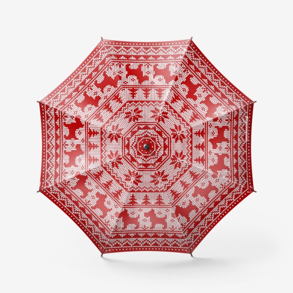Зонт «Красный новогодний вязаный скандинавский узор с собаками»