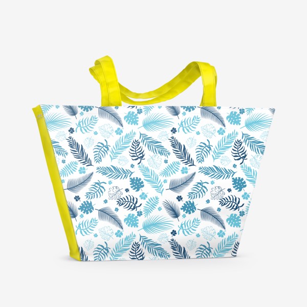 Пляжная сумка «Голубые листочки и веточки»