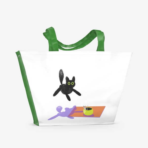 Пляжная сумка «Кот в полете, испуганный котэ и мышь»