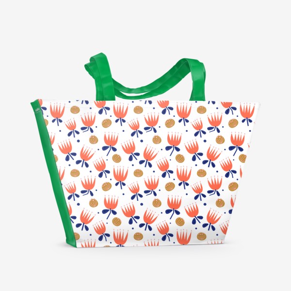 Пляжная сумка «Паттерн с декоративными цветами»