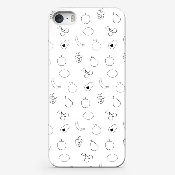 Чехол iPhone «Фруктовый черно-белый паттерн.»