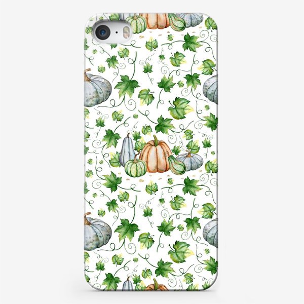 Чехол iPhone «Акварельные тыквы и листья. Бесшовный паттерн»