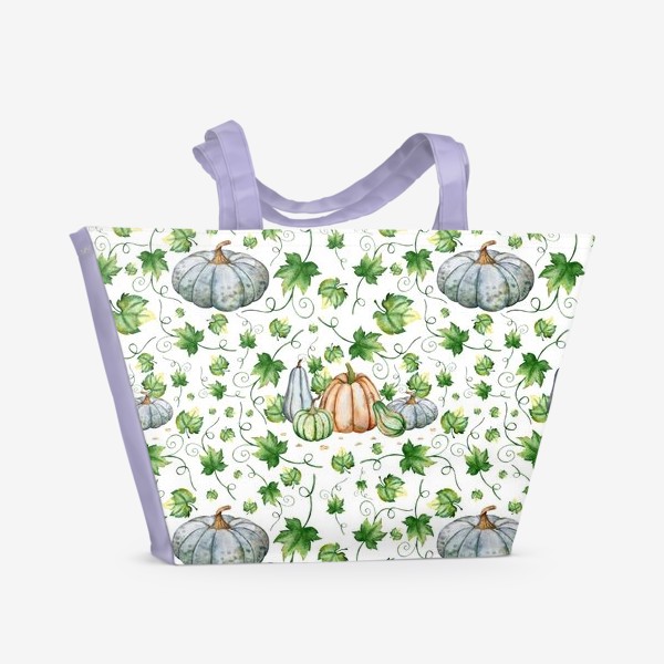 Пляжная сумка «Акварельные тыквы и листья. Бесшовный паттерн»