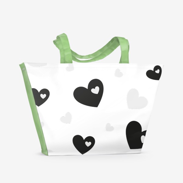 Пляжная сумка «Черно-белое сердца. Паттерн.»
