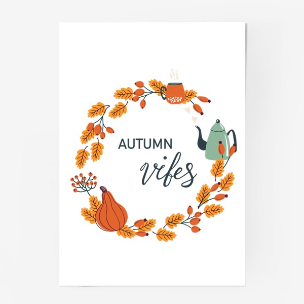 Постер «Осенний венок с надписью Autumn vibes»