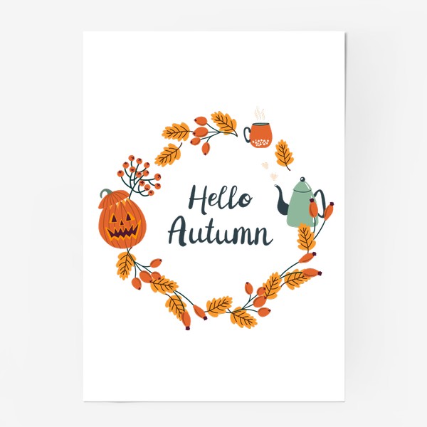 Постер «Осенний венок с надписью Hello Autumn. Привет осень»