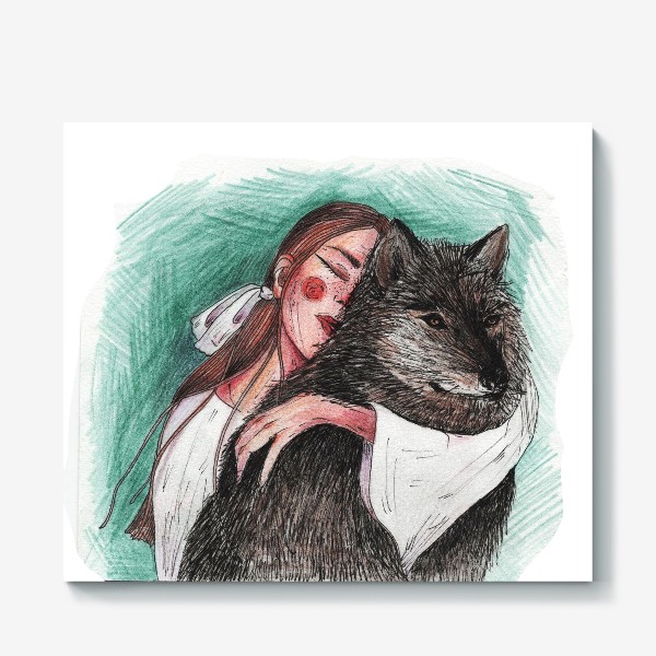 Холст «Девушка с волком»