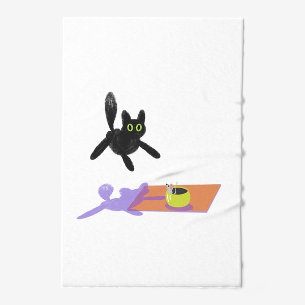 Полотенце «Кот в полете, испуганный котэ и мышь»