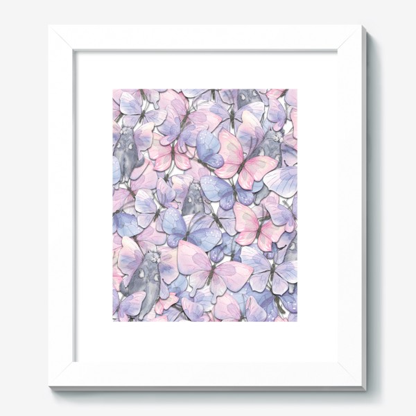 Картина «Нежные розовые и сиреневые бабочки. Акварельный паттерн.»