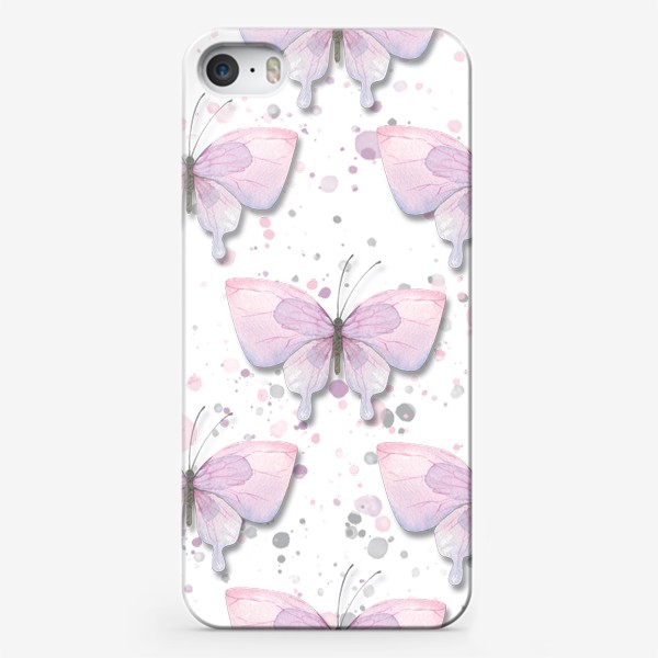 Чехол iPhone «Нежные сиренево-розовые бабочки. Акварельный паттерн.»