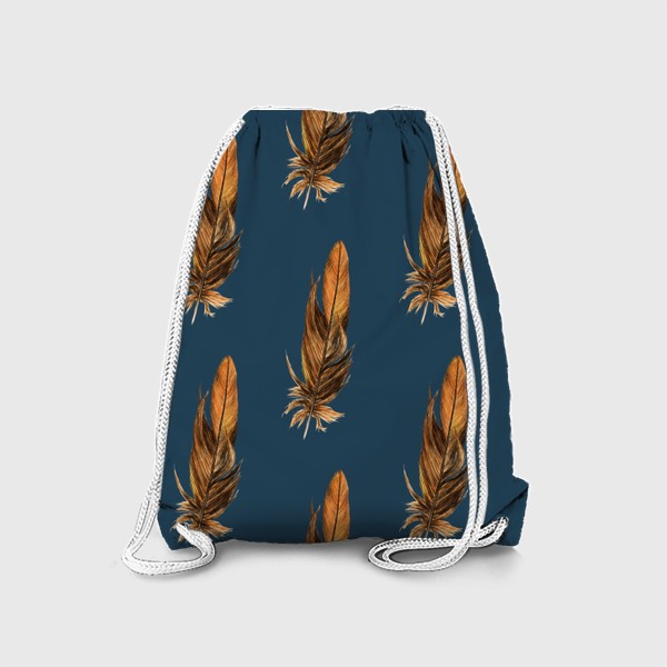 Рюкзак «Акварельные перья на синем, стильный паттерн»