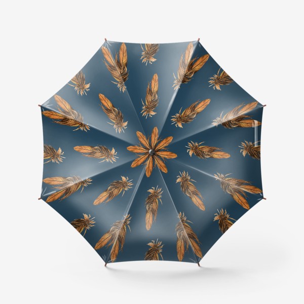 Зонт &laquo;Акварельные перья на синем, стильный паттерн&raquo;
