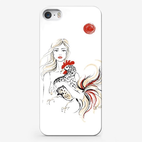 Чехол iPhone «Девушка с петухом, петух»