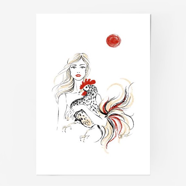 Постер «Девушка с петухом, петух»